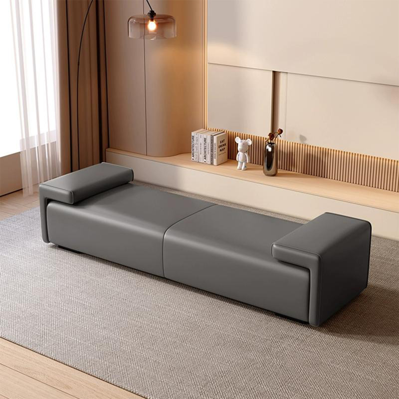 Long banc en cuir gris et gris, H 18,9 po x l 62,99 po x P 19,69 po, Gris