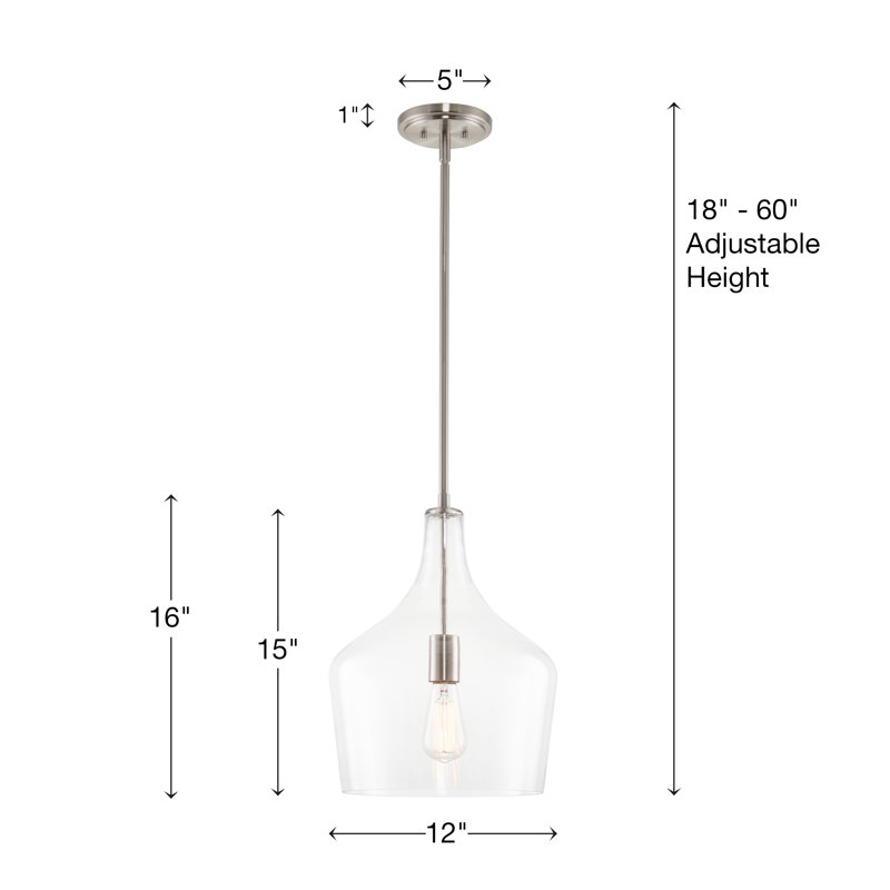Luminaire suspendu moderne Niande 12 + abat-jour en verre transparent, hauteur de suspension réglable, finition nickel brossé
