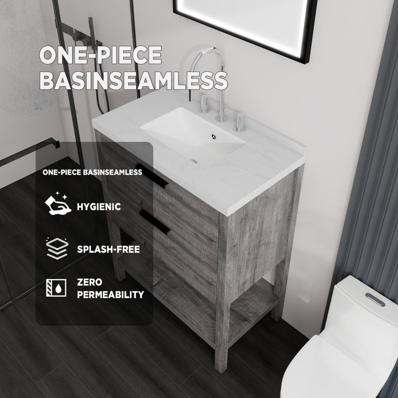 Meuble-lavabo autoportant avec lavabo, Gris, 30"