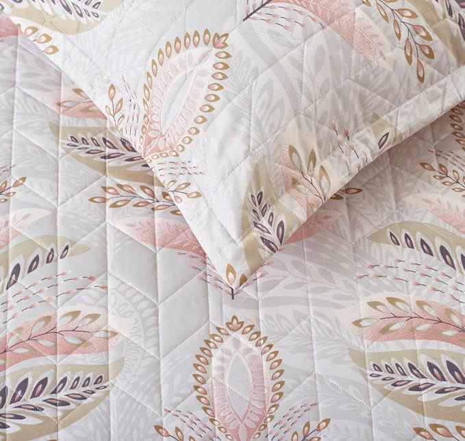 Andrena Microfiber Polyester Bedspread with Pillow Shams, Single Bedspread + 1 Standard Pillow Sham, Floral, Pink