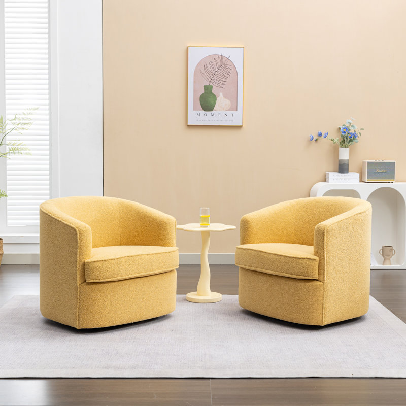 Fauteuil demi-tonneau pivotant rembourré, Polyester jaune
