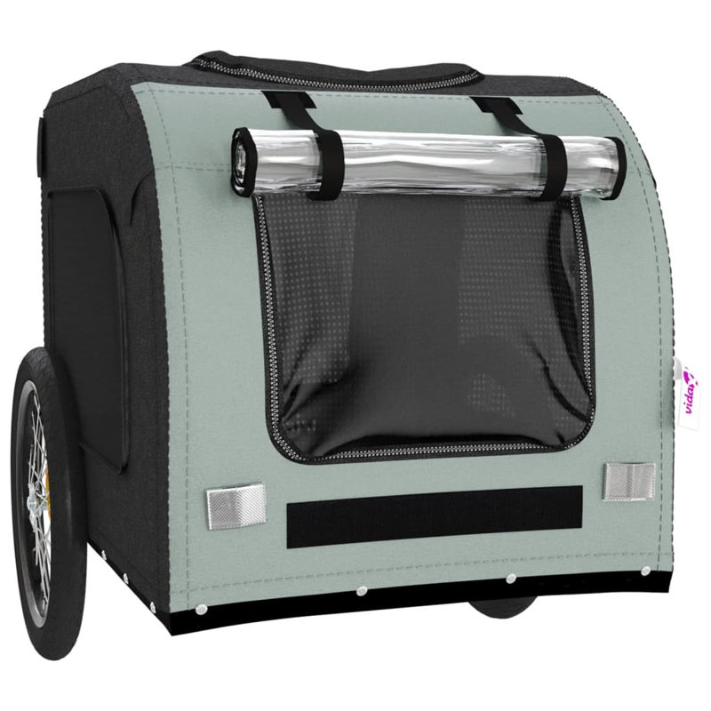 Vidaxl Pet Bike Trailer Grey And Black Oxford Fabric, Iron, PVC Small