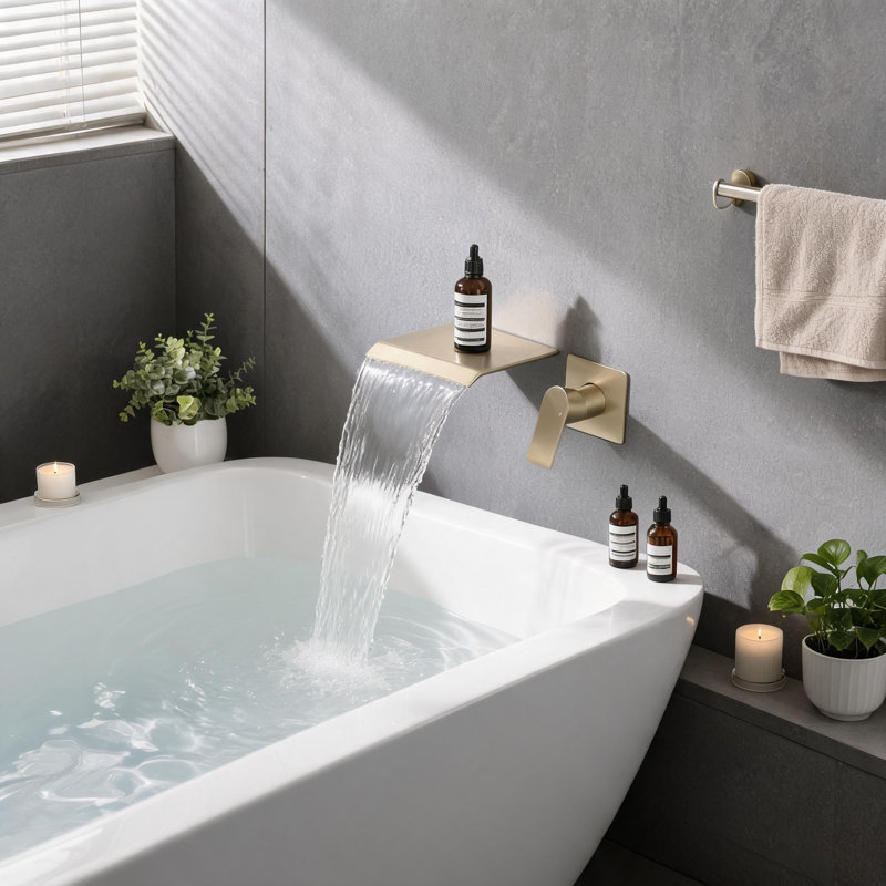 Robinet de baignoire mural en or brossé, robinet de lavabo de salle de bain avec robinet de baignoire à haut débit brut