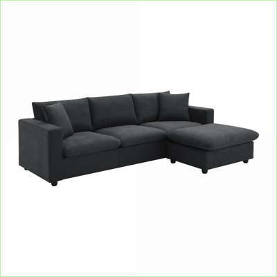 Sectional Sofas | Modern 101 inch 4-Seat L-Shaped Couch with Movable Ottoman, for Living Room Apartment Office | Polyester|Black