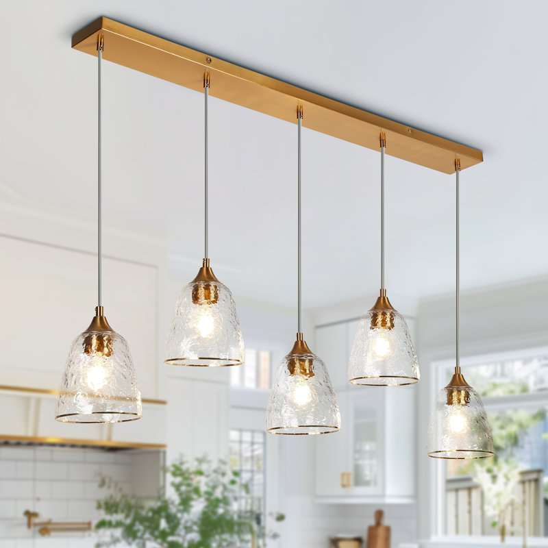  Luminaire suspendu pour îlot de cuisine en verre texturé à 5 lumières l 45,2 po Amedeo certifié ETL