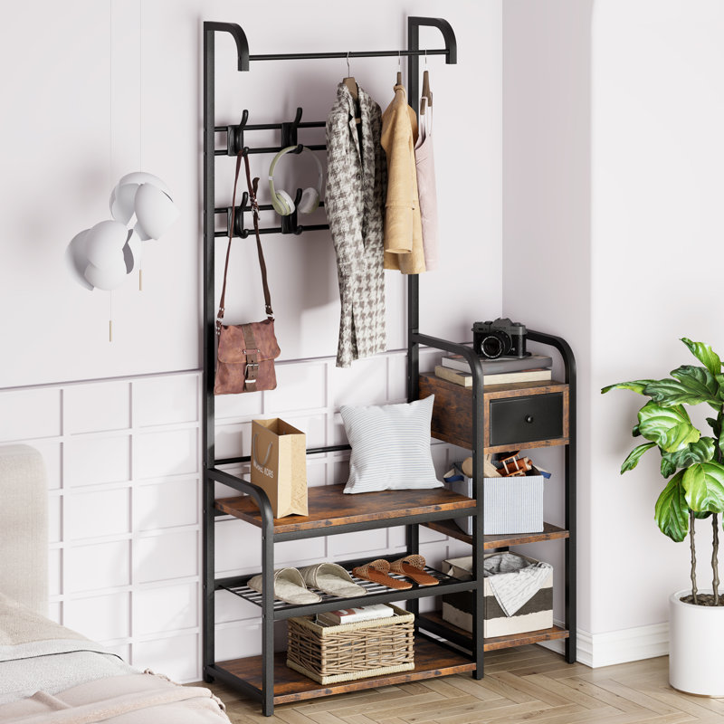Tredan Freestanding 8 - Hook Coat Rack with Storage
