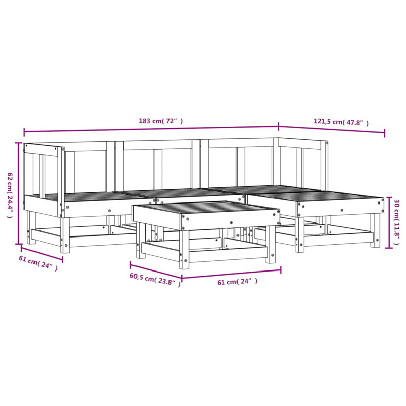  Ensemble de salon de jardin modulaire en bois de pin massif blanc