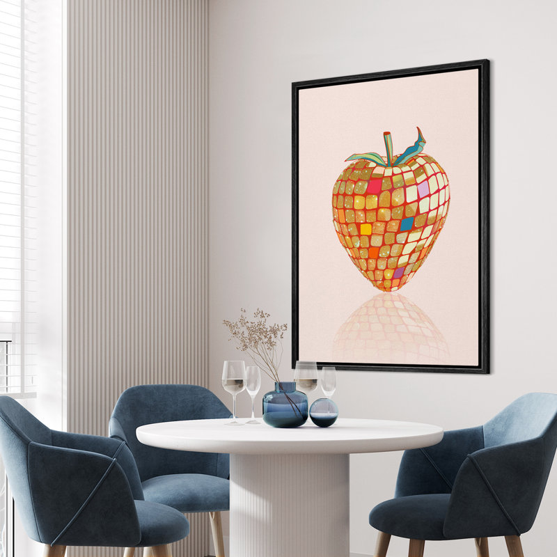 Disco, fraises, art abstrait, fruits de disco, art mural minimaliste moderne, décoration murale, Noir, H 24 po x l 16 po