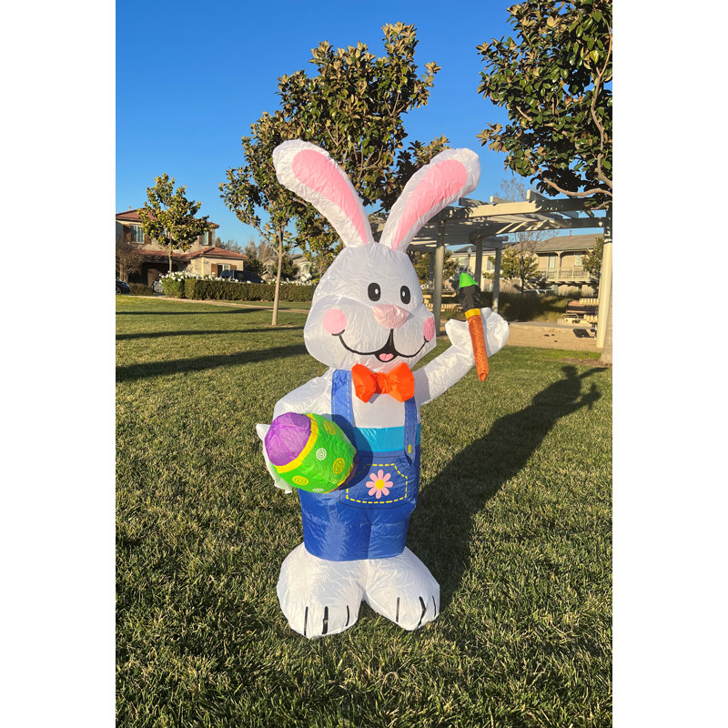 4 Foot Tall Happy Easter Inflatable Bunny Rabbit with Paintbrush and Egg