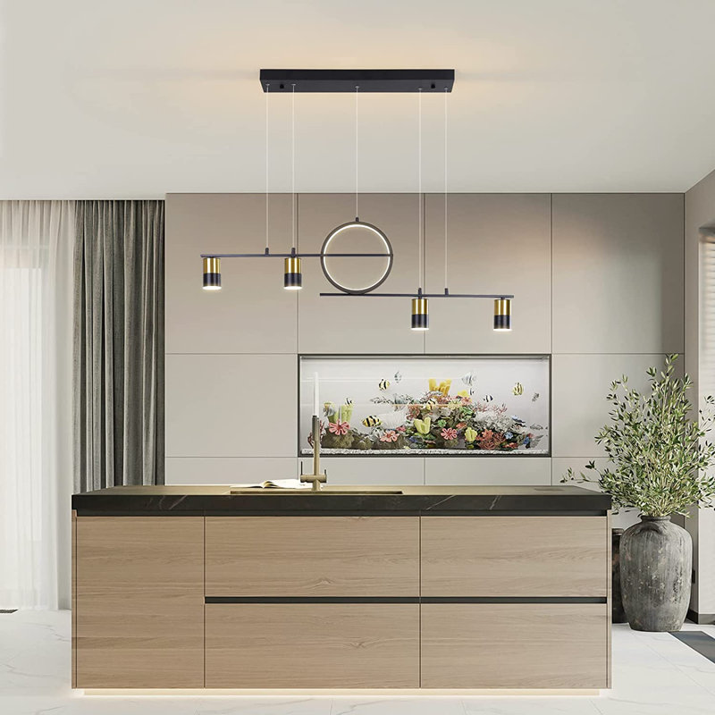 5-Light Novelty LED Pendant Light,Modern Dimmable Linear Pendant with Spotlight for Dining Room