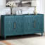 Console moderne avec poignée en métal et charmantes portes fleuries - armoire bleu marine 63 po