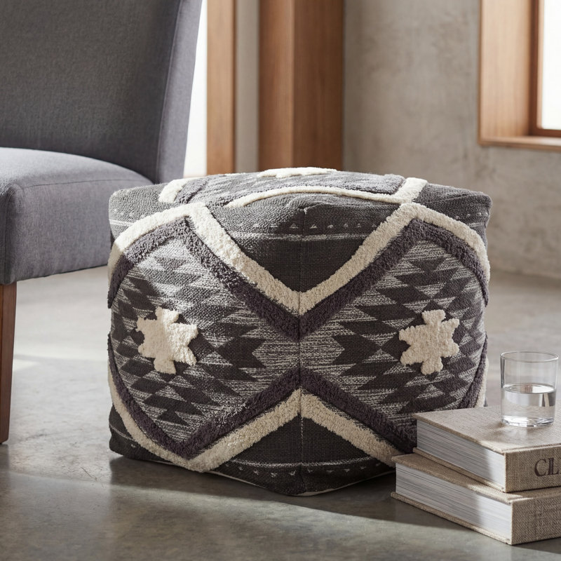 Langbehn Upholstered Pouf, Dark Brown/Black