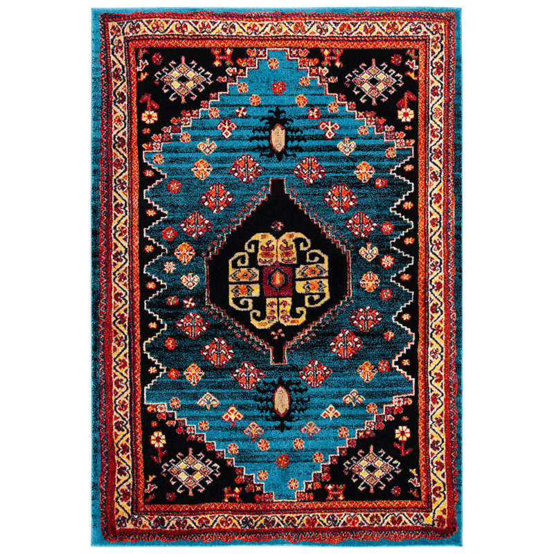 Emeri Southwestern Blue / Black Area Rug, Rectangle 8' x 10'