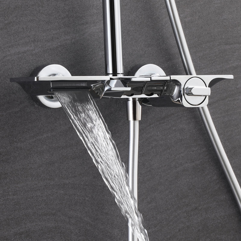 Système de douche à 3 fonctions avec pomme de douche à pluie, douchette et bec de baignoire avec inverseur à bouton-poussoir