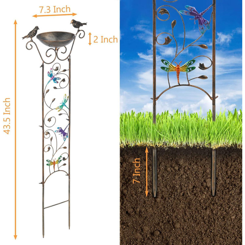Vintage Garden Trellis With Bird Bath Bowl  Decorative Freestanding Plant Support For Climbing Plants And Flowers With Detachable Iron Bowl