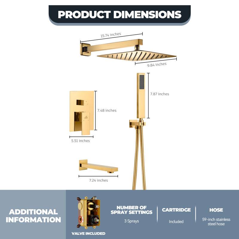 Brushed Gold Multi-Head Wall Mounted Rain Shower System