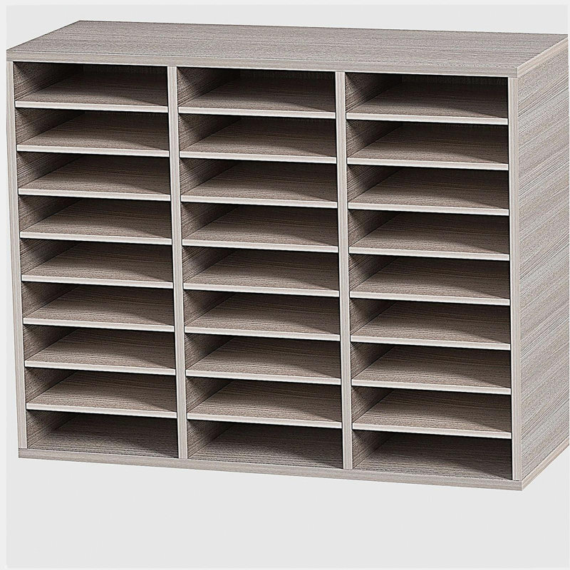 Organisateur de documents en bois 27 compartiments, tablettes réglables, centre de courrier en panneau de fibres à densité moyenne, rangement pour dossiers scolaires, documents, papiers, magazines, gris