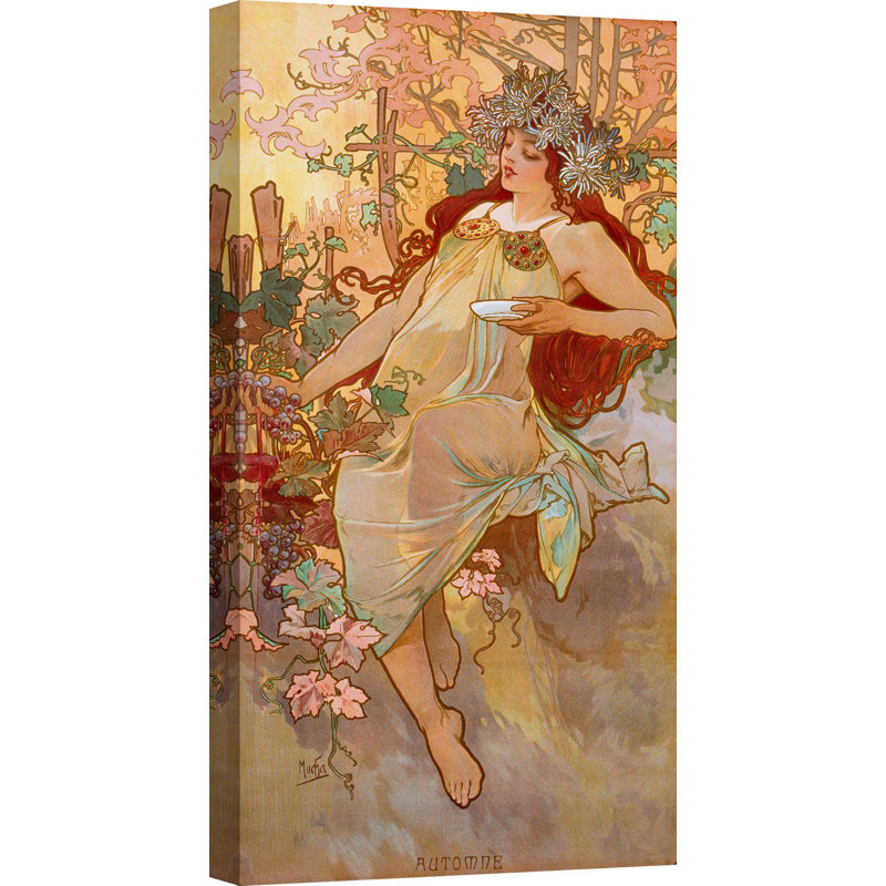 Autumn by Alphonse Mucha - Wrapped Canvas Print, 70cm H x 35cm W x 4cm D