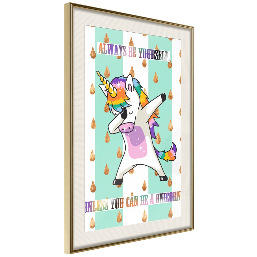 Gerahmtes Poster Dabbing Unicorn