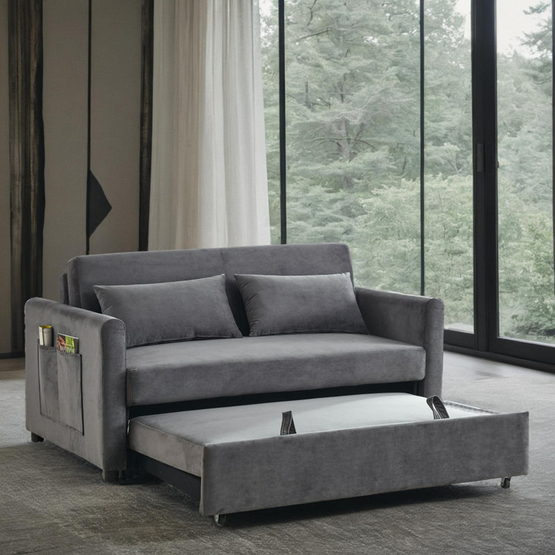 Canapé-lit en velours 54 po Jimesha, Velours gris