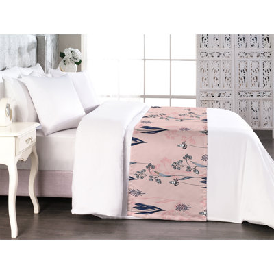 Ambesonne Springtime Bed Scarf Runner Jungle Boho Flowers Art Blush Dark Indigo