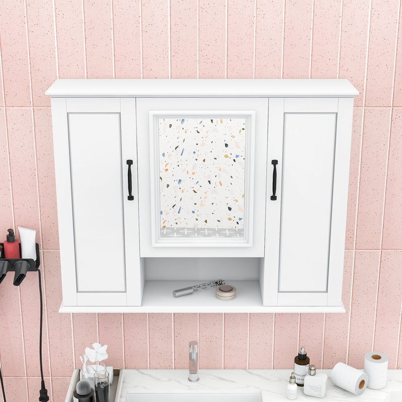 Armoire de salle de bain élégante avec grand rangement, tablettes réglables et espace de rangement ouvert, Blanc