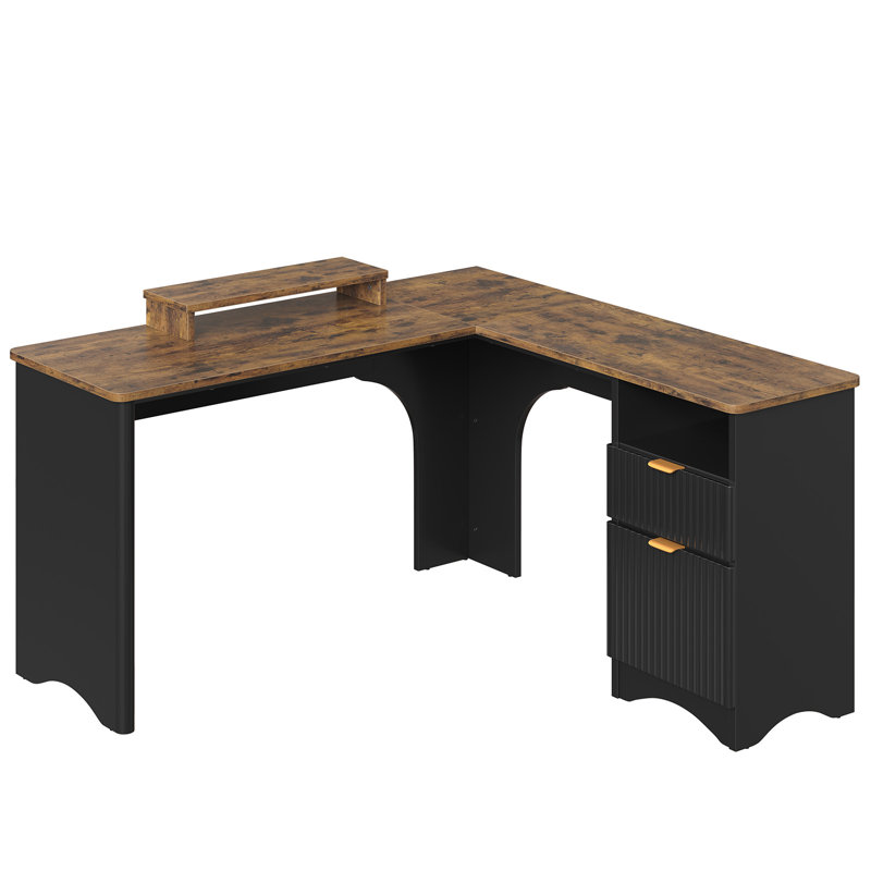 L-Shaped Executive Desk, Rust/Black