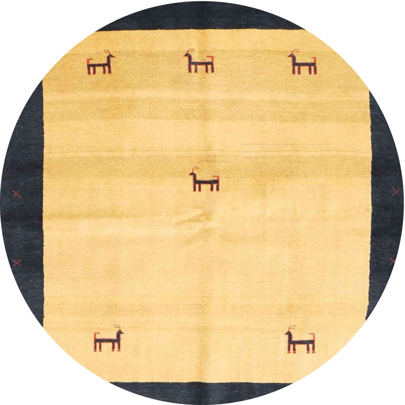 Tapis beige/noir contemporain, Rond 4 pi