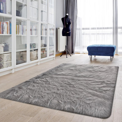 Tapis en fausse peau de mouton, tapis en peau de mouton, tapis en fausse fourrure pour le salon, gris