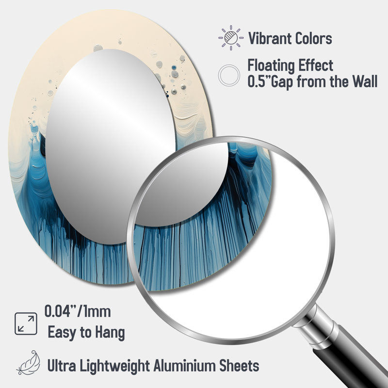 Rhythic Driauge Drip Paint Eruption I - Miroir mural ovale moderne bleu, 40 po x 30 po