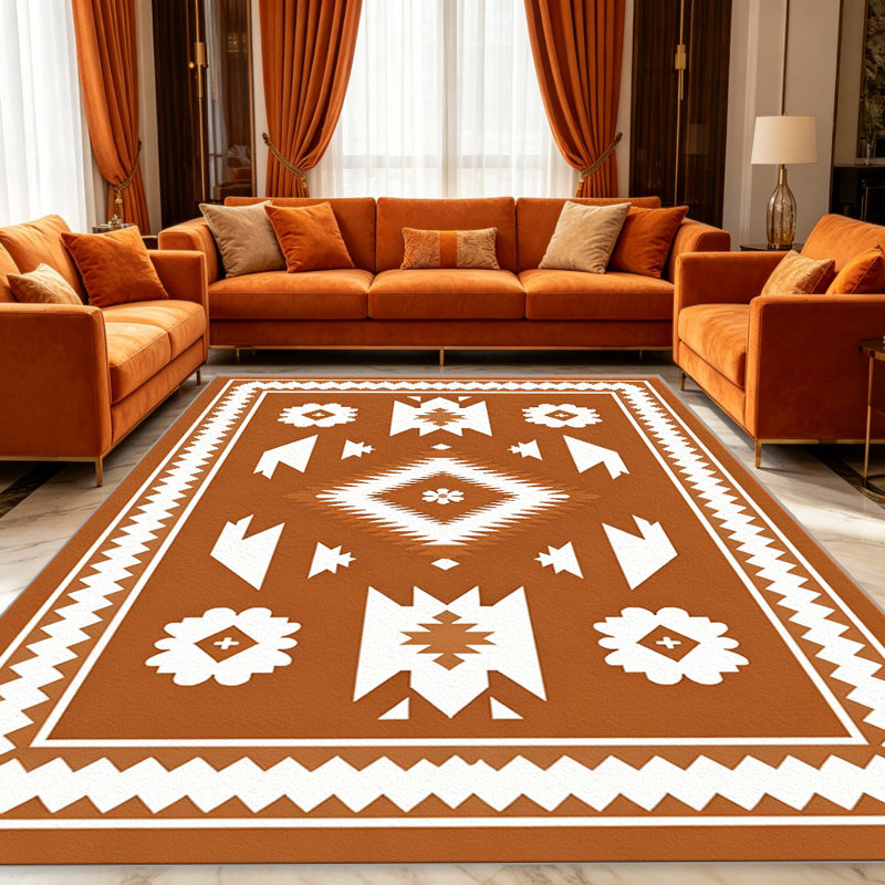 Terracotta Cream Aztec carpet-easy to clean, machine-washable, soft and comfortable; suitable for door mats, kitchens, living rooms, bedrooms, corridors, and laundry areas. Easy to clean, durable carpet for home decoration.