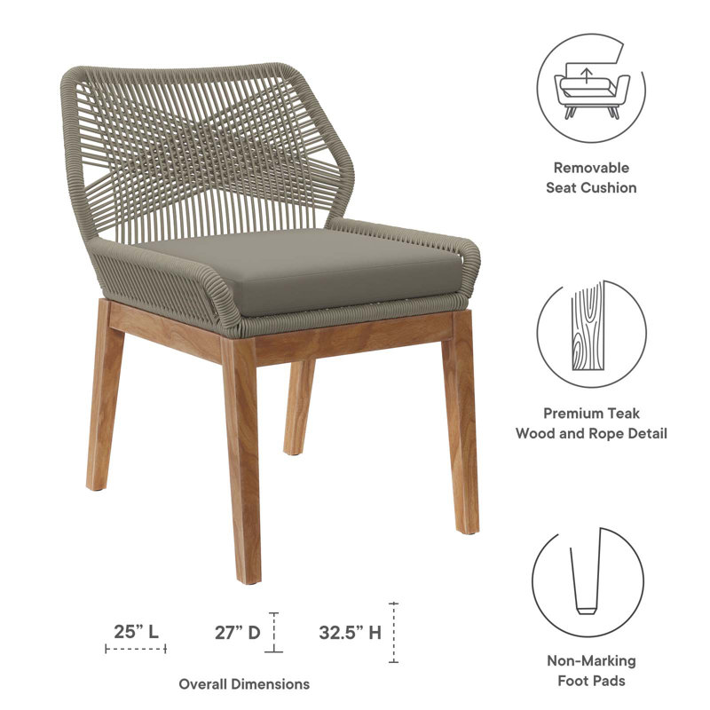 Wellspring Gray Teak Wood Dining Chair with Cushions