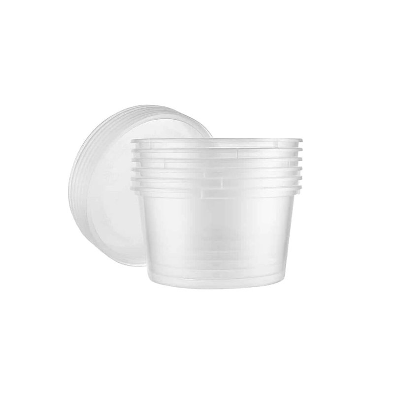Contenant rond en plastique transparent 16 oz avec couvercle Ecoqualité - Contenants de rangement jetables et réutilisables pour les restes, la préparation des repas, les mets à emporter, la restauration, les pique-niques et l'utilisation quotidienne (12)