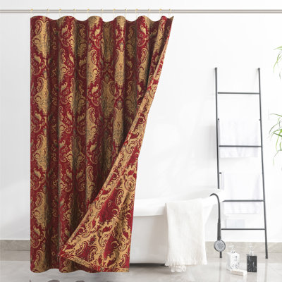 Damask Shower Curtain, Red Waterproof Classic Bathroom Shower Curtain 72"W x 72"L