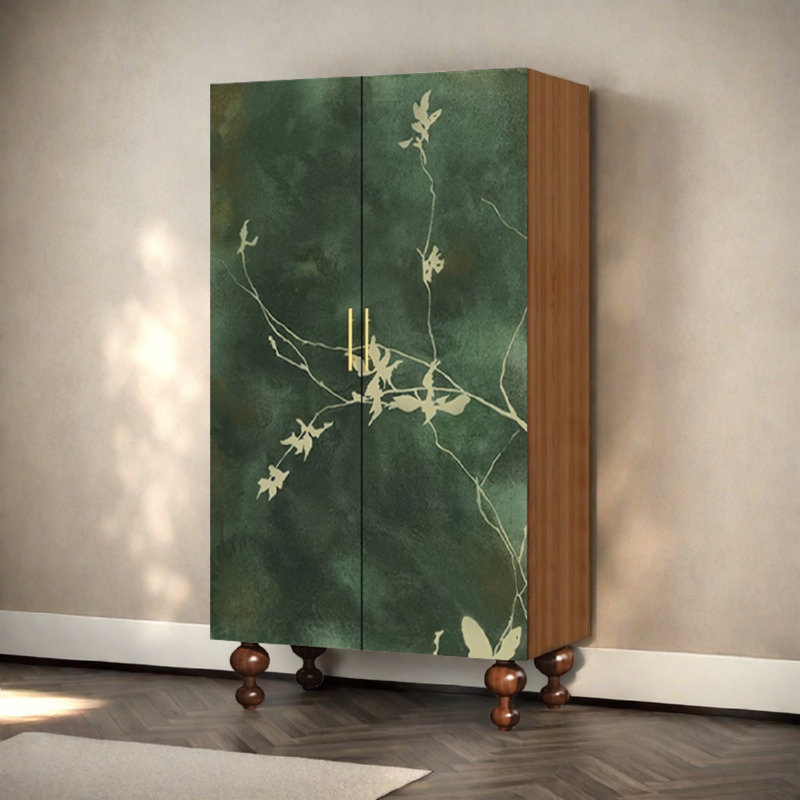 Armoire de rangement à double porte Vintage, Noyer / vert