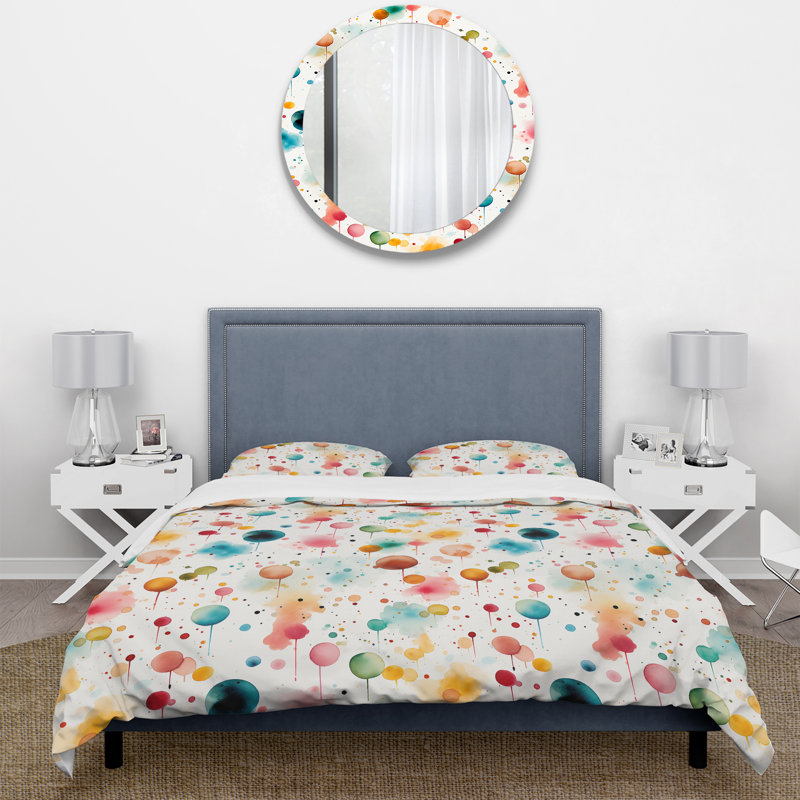 Literie à motif de pois Watercolor Dreams II, Housse de couette pour grand lit et 2 taies décor