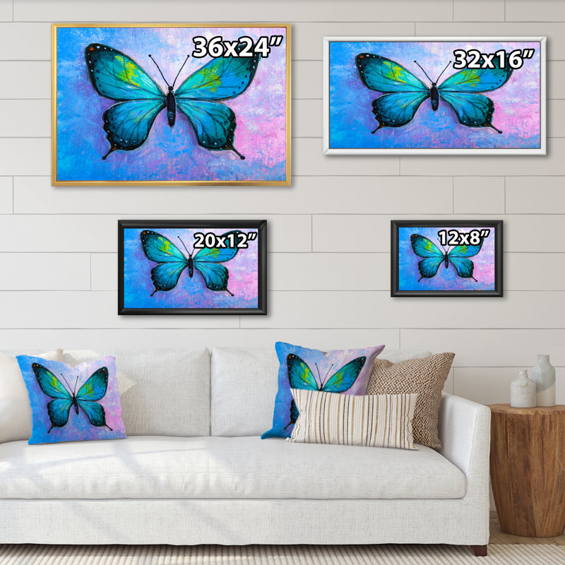 Papillon monarque abstrait - peinture sur toile, H 8 po x l 12 po x P 1 po, Cadre naturel flottant