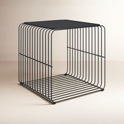     Lucillie Steel Block End Table with Storage- Modern Accent End Table for Living Room, Bedroom, or Lounge Spaces- Black Side Table