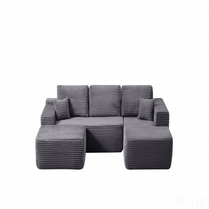 Cloud Sectional Sofa With U-Shape Chaise And Side Pockets , Modern Modular Design, Deep Seating, Upholstered Couch For Living Room/Bedroom, No Assembly Required , Grey,Right
