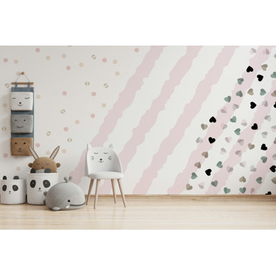 Pink Stripe Hearts and Confetti Kids Wallpaper