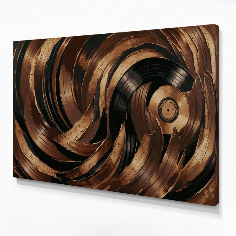 Musique, disques vinyles rétro, art mural sur toile brune, H 20 po x l 30 po