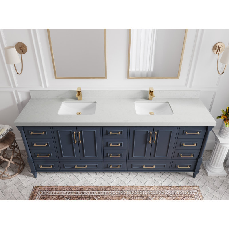 Aberdeen Bathroom Vanity, Carrara Quartz, Hale Navy Blue