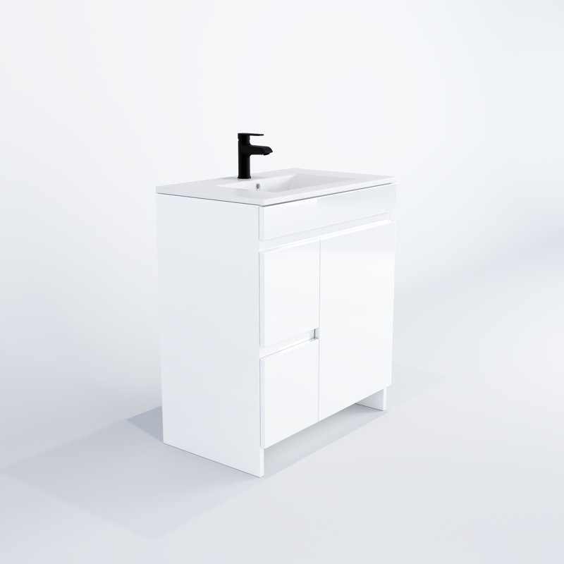 Shalem 30'' Single Bathroom Vanity with Porcelain Top, Glossy White