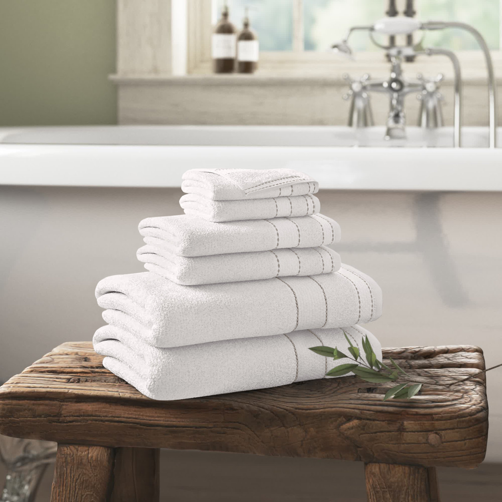 Kahmel 6 Piece Turkish Cotton Towel Set, Cream