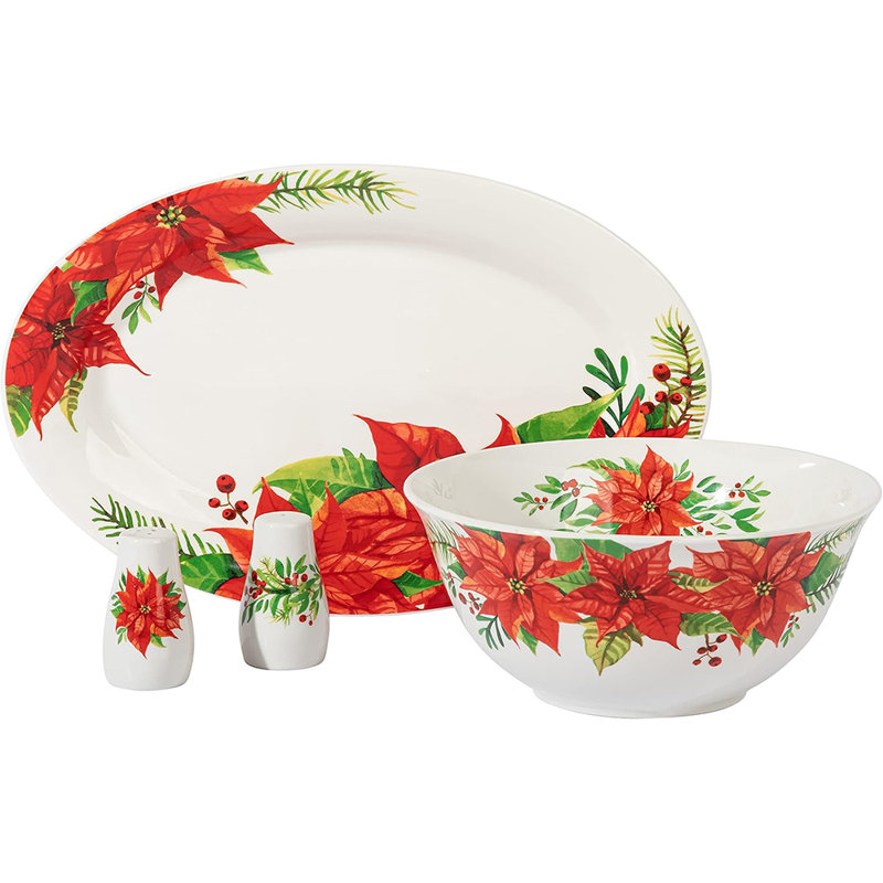 Ensemble de service et d'accessoires Gibson Home Magic Poinsettia, 4 pièces