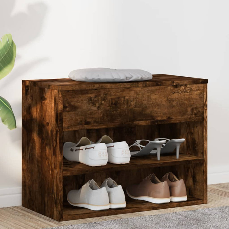 4 Pair Shoe Storage Bench, Smoked Oak