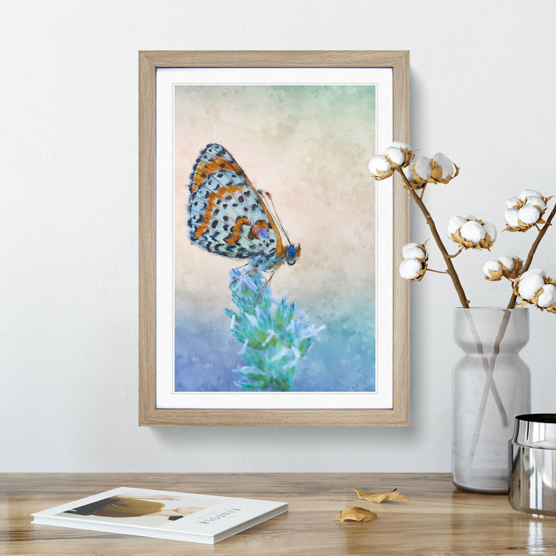 Butterfly Perched upon a Flower - Picture Frame Graphic Art Print, 33cm H x 24cm W x 2cm D, Oak Framed