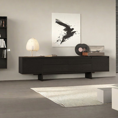 Meuble télé noir en bois massif rétro