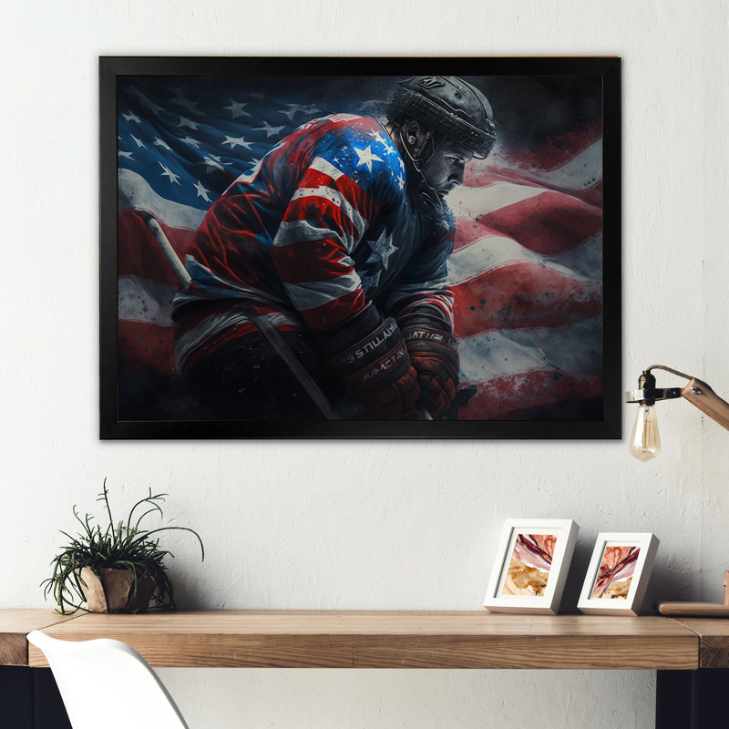 «Hockey Player On Break IV», impression sur toile, Impression noire sur toile encadrée, H 16 po x l 32 po x P 1 po