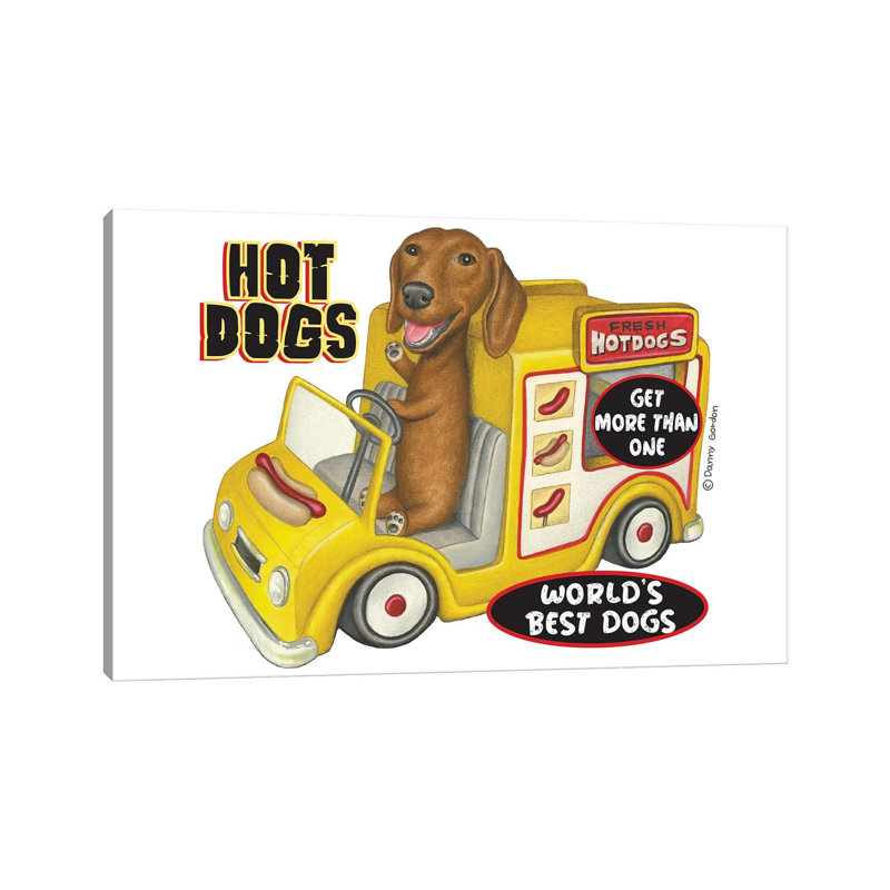 Dachshund In Yellow Hotdog Truck - Wrapped Canvas Print, 101.6 cm H x 66.04 cm W x 1.91 cm D